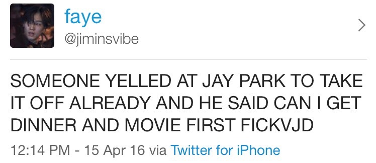 jayfatuasian:  Jay Park everybody. Well at least he didn’t say “Hell No!” 😂😆