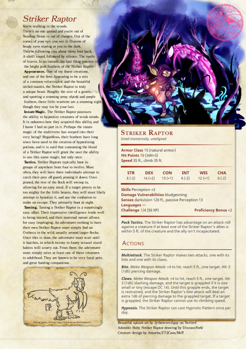 Meebor's Menagerie - Striker Raptor! Featuring Art From Multiple Artists (credited In The Page Itself)!