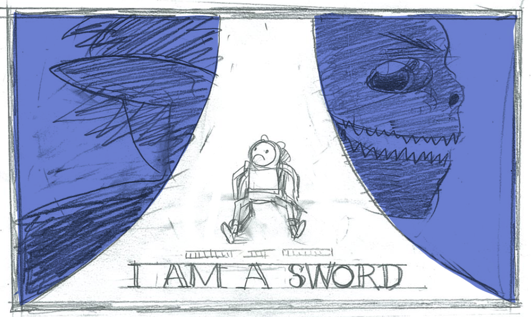 gingerlandcomics:  sketches to finals for I Am A Sword’s titlecard, designed by
