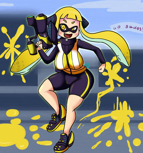 asknikoh:  A commission that ended up having ton of color variationsFemale Inkling from Splatoon.This little shits are too cool.I dont care if i dont have the game (nor a wii u….): I WANT THE AMIIBO!  < |D’‘‘‘