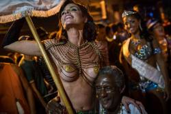 Topless woman at the Rio de Janeiro carnival in Brazil.
