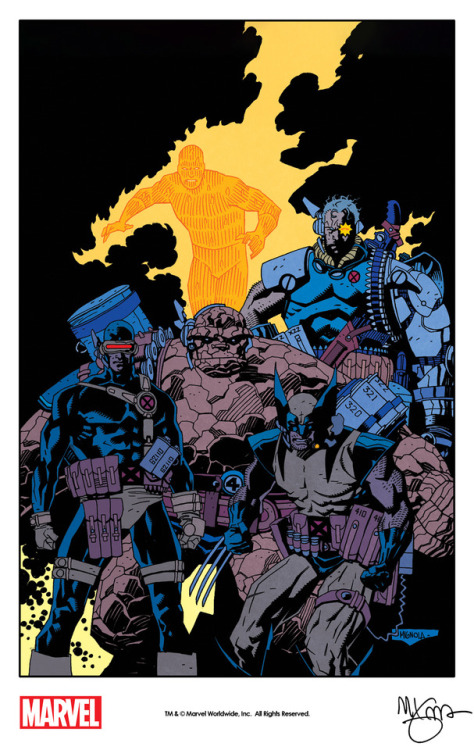 themarvelproject: Fantastic Four + X-Men by Mike Mignola.  I’d love to know the backgroun