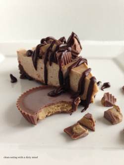 thecakebar:  Paleo “Reese’s” Cheesecake  Instead of Reese’s Peanut Butter Cups the recipe uses Sun Butter Cups which is gluten free, nut free and apparently healthier than Reeses!) uses no cream cheese! 