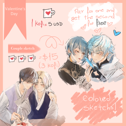 Hi! I’ll be opening sketch commissions for valentine’s day before I update the prices of