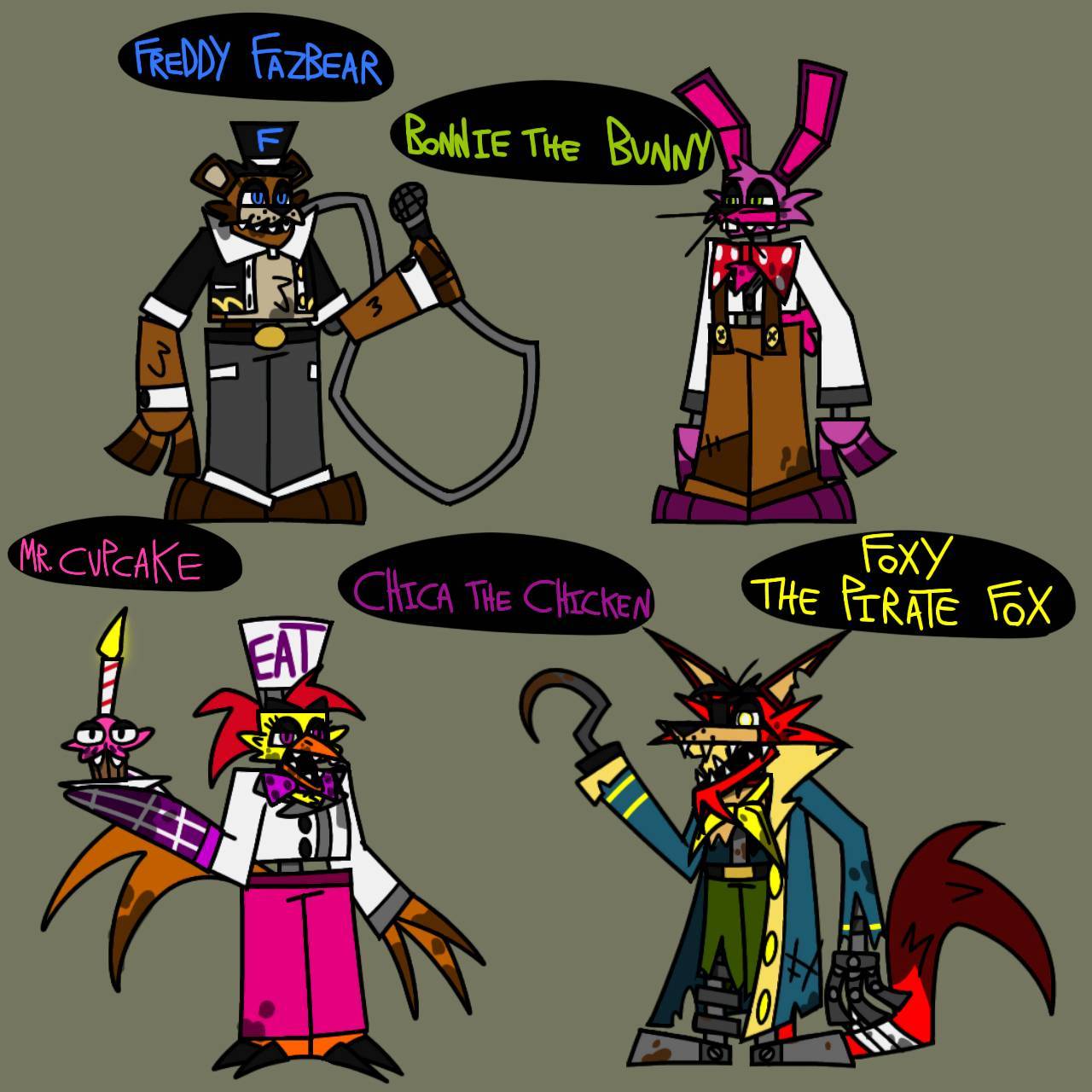 Five Nights at Freddy's mascot redesigns by MKStoryland on DeviantArt