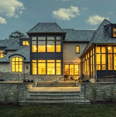 Transitional Exterior In ChicagoIdea For A Massive Transitional Gray Stone Exterior Home