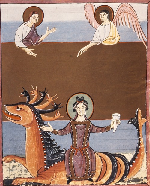 Illustrations from the “Bamberg Apocalypse” created in Reichenau, Southern Germany betwe