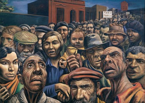 Demonstration (Manifestación) by Antonio Berni (1905 - 1981, Argentina), 1934, Temple on arpillera (