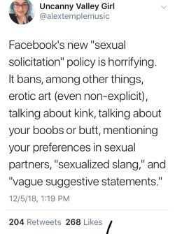psy-faerie:  FB is getting the chop as well. We told y’all that SESTA / FOSTA would affect EVERYONE. This is just the beginning. 