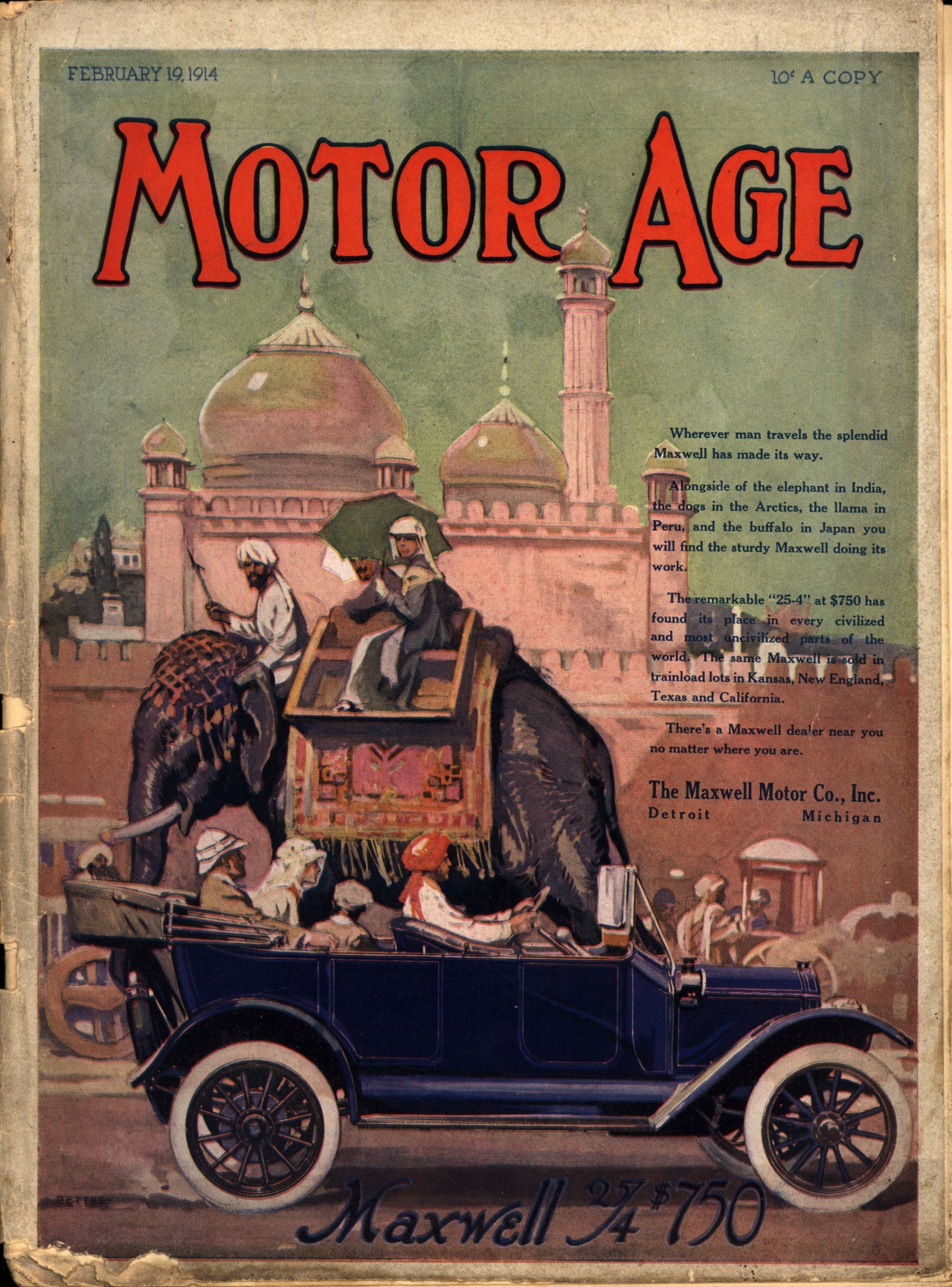 aacalibrary:
“ 1914 Maxwell:
From the cover of the February 19, 1914 issue of Motor Age.
”