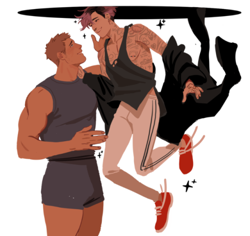 siobhanchiffon:more sketches, including interdimensional witch Blue dropping in to wish his boyfriend Paul good luck on his big race 