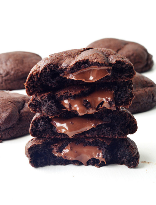 Porn chocolateguru:Nutella Stuffed Chocolate Cookies photos