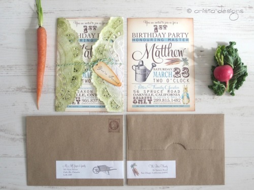 Peter Rabbit birthday invitations by Anista Designs