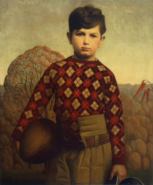 hajandrade:Grant Wood (American, 1892 - 1942), Plaid Sweater [high res], 1931, oil on maso
