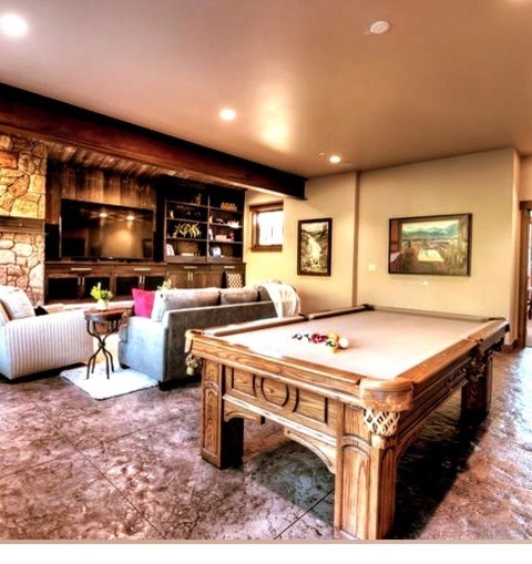 Game Room - Transitional Family Room Example Of A Huge, Open-concept Transitional Game Room With A Concrete