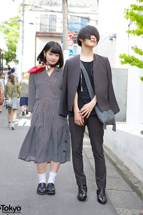 Kayoko and Shotaro - both 19 - on the street in Harajuku. Kayoko is wearing a resale checkered dress