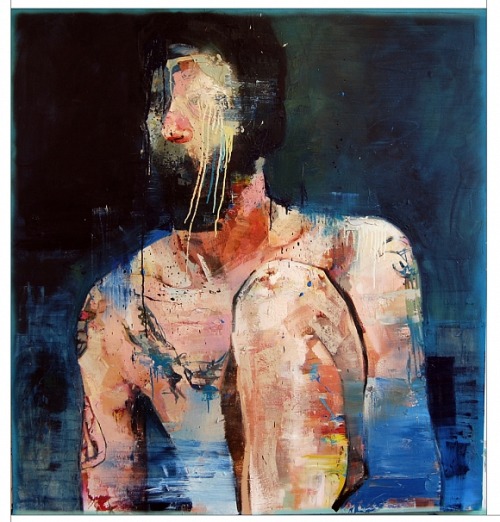 Andrew Salgado &lsquo;Acquaintance&rsquo;, 2013, oil on canvas with spray paint 'Hood&rs