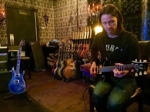 Myles tracking guitars for Alter Bridge new record. Photos by Elvis Baskette