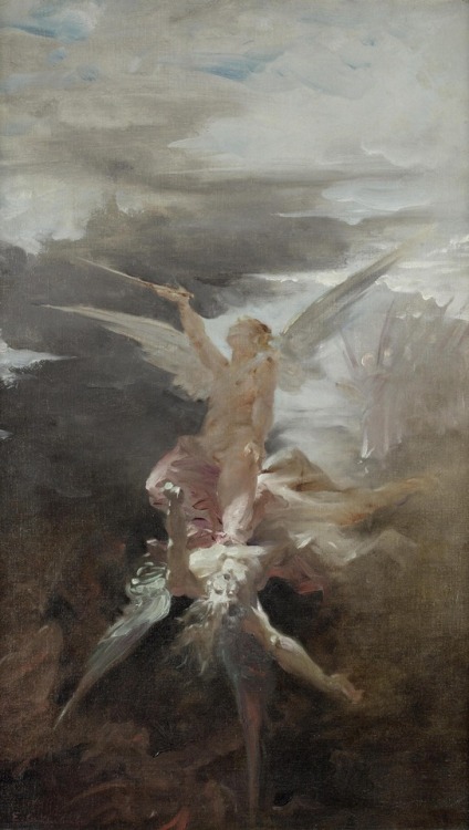 oldpaintings: The Fall of Lucifer by Édouard-Marie-Guillaume Dubufe (French, 1853–1909)