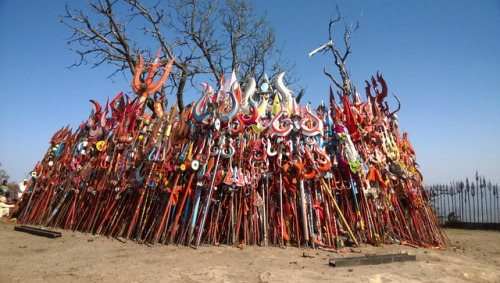 Trishuls (tridents) at Chauragarh Shiva Temple, Madhya Pradesh