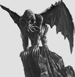 hyborianbabe:  The Cthulhu Mythos, first formulated by Lovecraft but sustained long after his death, presupposed the existence of evil forced expelled from Earth but always scheming to return. Art by Edward P. Berglund for The Disciples of Cthulhu