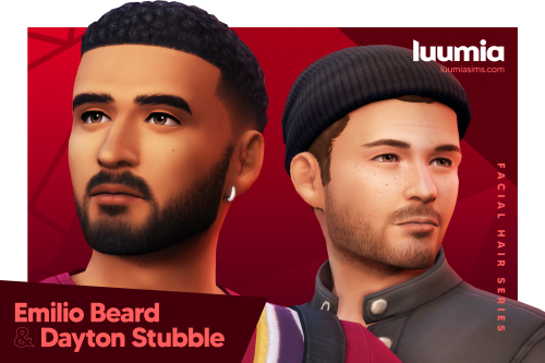 Emilio Beard & Dayton StubbleTwo new facial hairs for your male Sims with a bit of extra scruff.