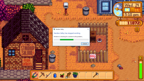 pixelpingpong:He…He crashed my game Stardew said “You take that back right fucking now”