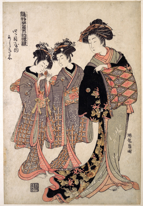 “The Oiran Nishikigi of Yotsumeya with her Kamuro” by Isoda Koroyusai, c. 1776