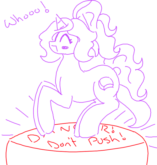 ask-peppermint-pattie:  I’m sure nothing bad will come out of this! ….I hope ((The lesson here. Don’t trust her with a button. Also if I could animate, the second one would totally be her jumping up and down on top of the button))  xD!
