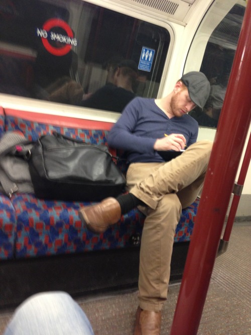 diaryofaqueerlondoner:  19.33 Bakerloo line to Elephant & Castle. Since I moved to London, I got quite used to tube crushes. But this time, whoa! He’s perfect, he has everything I like in a man (physically speaking): red/blondish, tall, nice chest