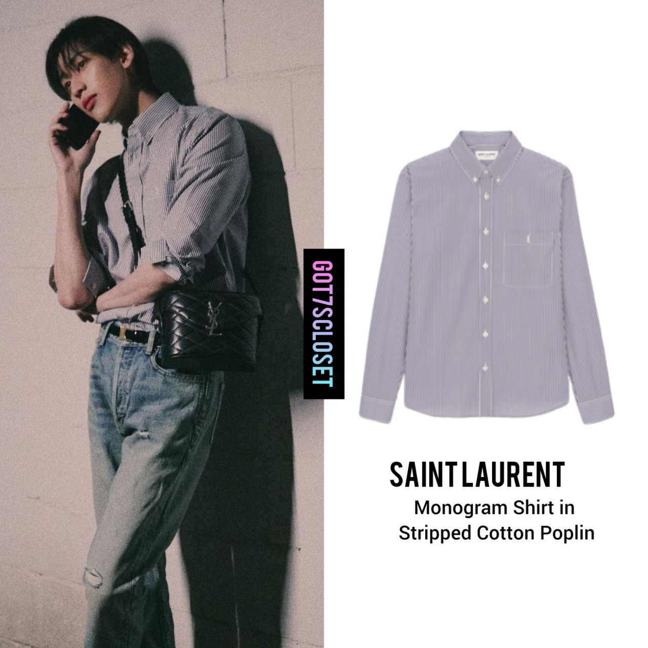 Saint Laurent Monogram Shirt in Striped Cotton