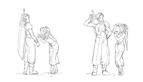 chirart:  Warm-ups. FF7, Zack and Aerith. relationship goals tbh 