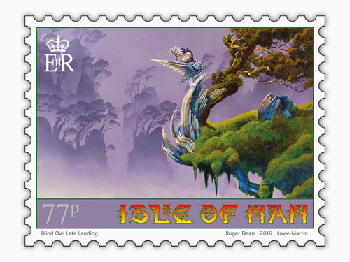 70sscifiart:    Artist Roger Dean, known for his album artworks for Yes and Asia, has created a series of six stamps for the Isle of Man Post Office.  