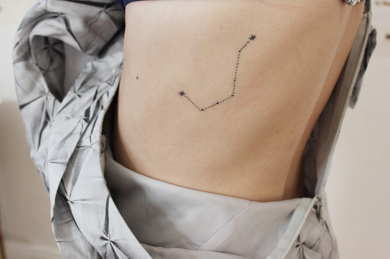 micaceous:  An orion’s belt drawn from memory on jessie’s ribs 