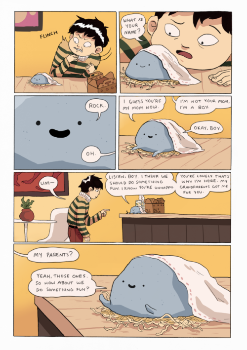 a comic about a boy and his pet rock for my final for my storytelling class! we had to do a comic se