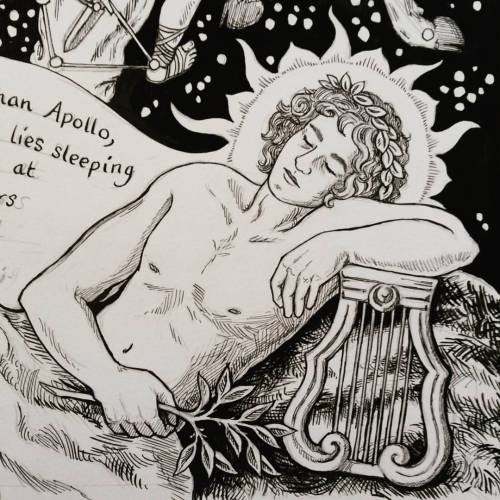 redgoldsparks:Inks from my current Tom o'Bedlam page #apollo #greekgod #sungod #inks #comics