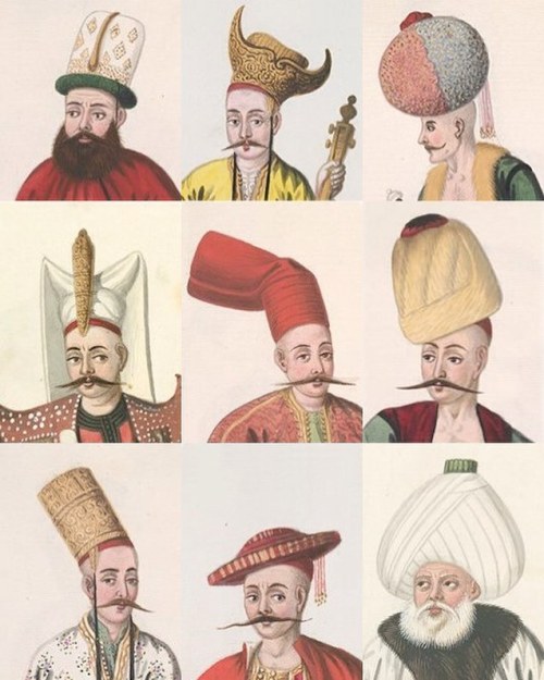 publicdomainreview: Undeniably fine headwear. From an album of 19th-century Ottoman fashion. More he