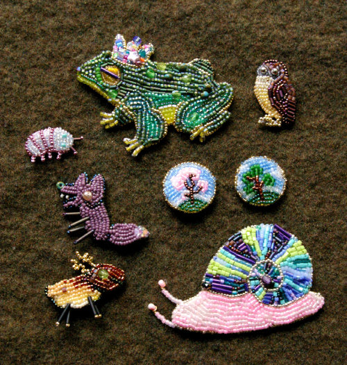 bead embroidered pins some are avaliable in my etsy