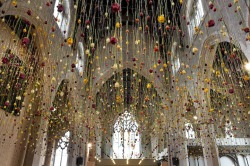 conflictingheart:    Flowers, Love and Money by Rebecca Louise Law Site-specific installations of an upside down garden with flowers hanging form the ceiling.   