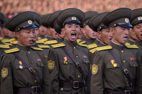  North Korean soldiers participate in a military parade on Oct. 10. 