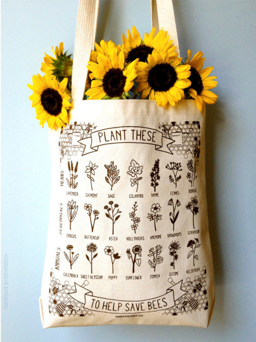 hannah-rosengren:Just added to the shop: new & improved “Plant These to Help Save Bees” eco-frie