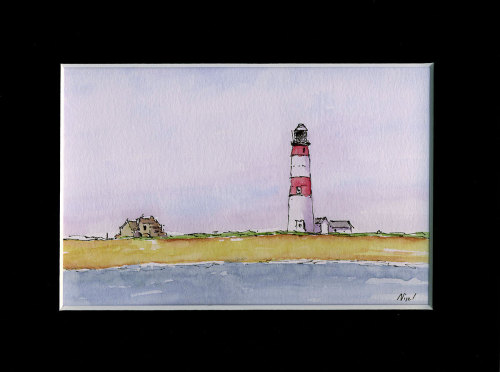 Pen and Ink Watercolour sketch of Orfordness Lighthouse - Original Painting with Black mount