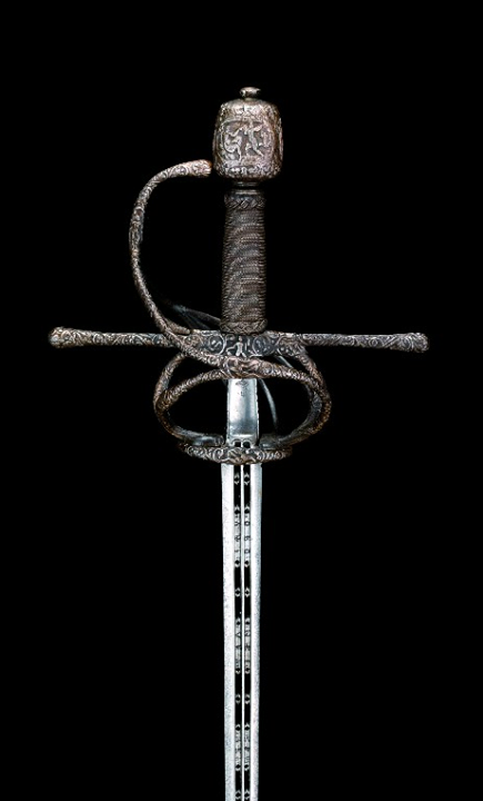 darksword-armory:A RARE GERMAN SWEPT-HILT RAPIER WITH CHISELLED STEEL HILT, CIRCA 1610. Posted from 