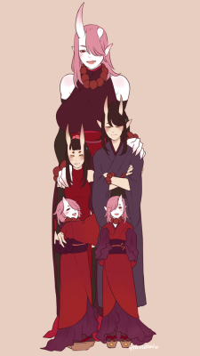 thesolemntwinkie: gyarusatan:   Oni family, the Sia-Sisala side. (click here to see Sisala’s family)  Tall wife, Short wife and their three kids. @thesolemntwinkie   So damn cute 