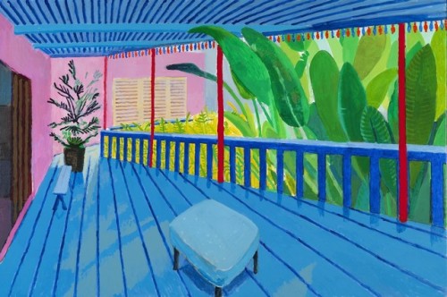 mrhoneybunny:David Hockney“Garden with Blue Terrace”2015, acrylic on canvas, 48″ x 72″