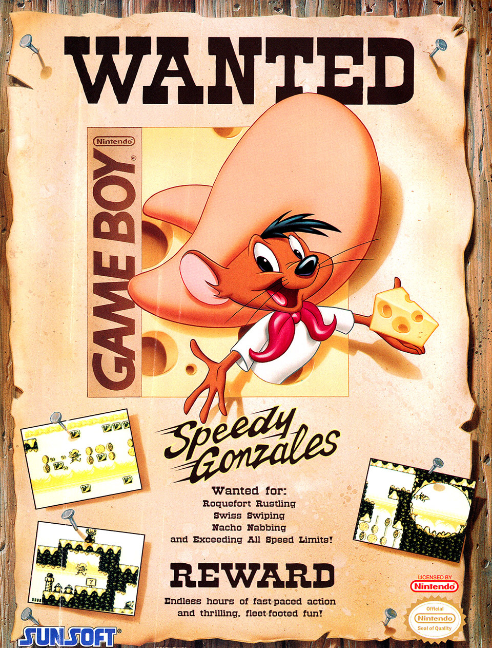 OLD SCHOOL ViDEO GAME ADS — SPEEDY GONZALES Sunsoft Game Boy 1993