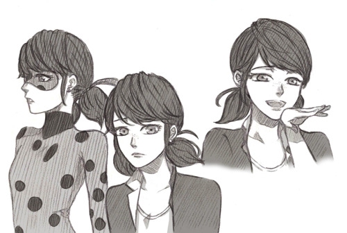 messysketchpad:  More character study. I have to admit that I sketched Adrien more often than Marinette. 