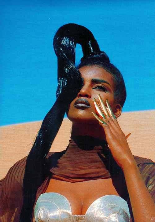 howtobeafuckinglady:Khadija Adam Ismail photographed by Thierry Mugler, Avenue Magazine March 1