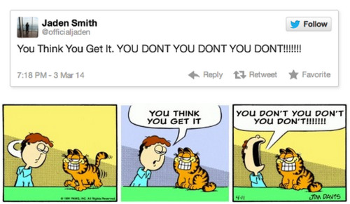tastefullyoffensive: Jaden Smith’s Nonsensical Tweets as ‘Garfield’ Comics by Jen 