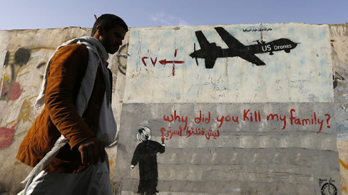 Anti-Drone mural in Yemen by Murad Subay